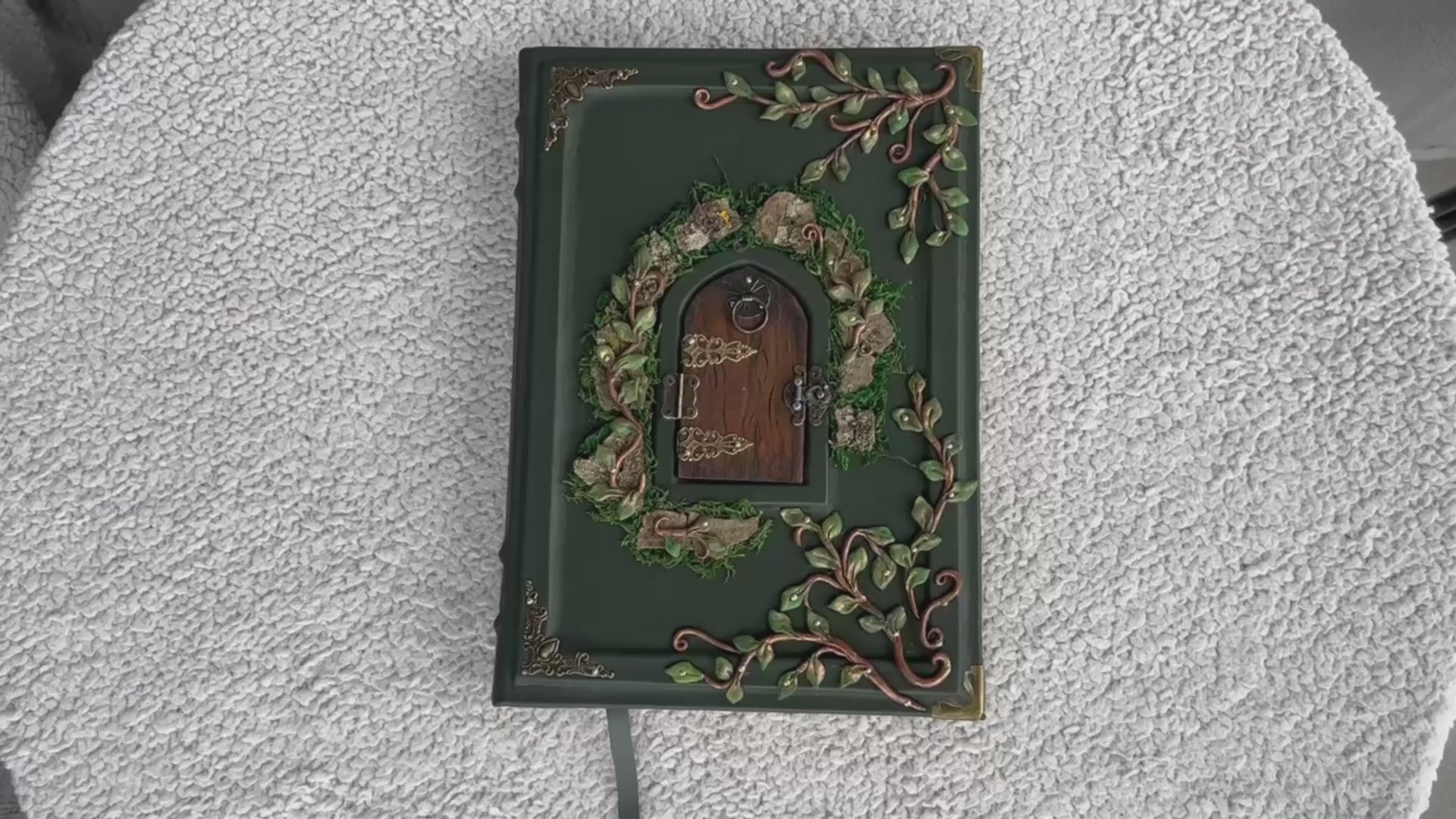 Secret Garden – A4 Handmade Enchanted Leather Grimoire with Miniature Door