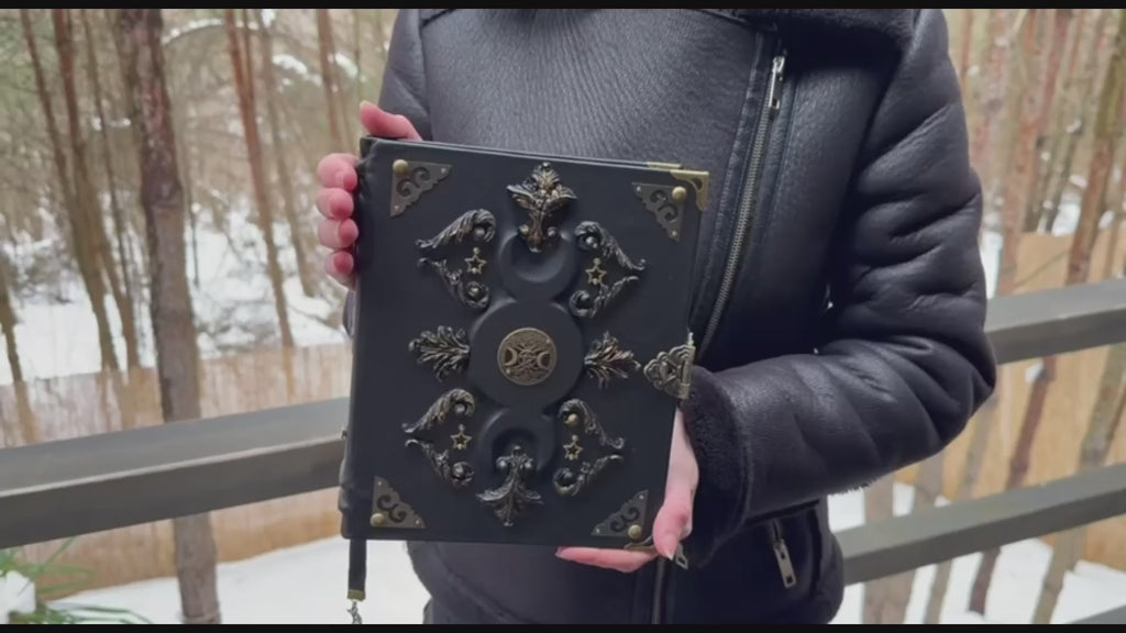 Leather Grimoire Binder with Triple Moon Phase & Tree of Life
