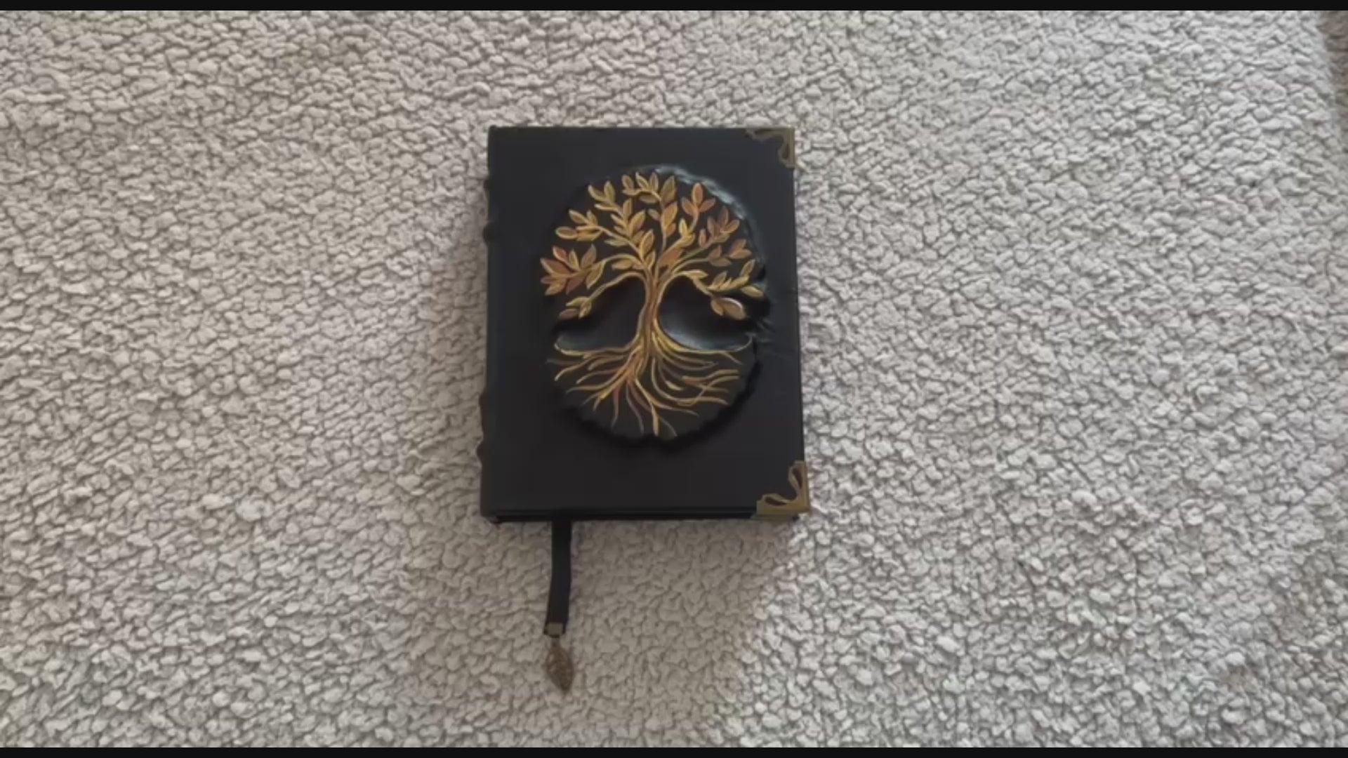 Tree of Life Genealogy Grimoire Handmade Black Leather Family History Journal • Space Endpaper