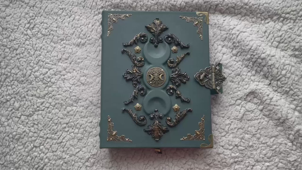 Leather Grimoire Binder with Triple Moon Phase & Tree of Life – Wiccan Book of Shadows
