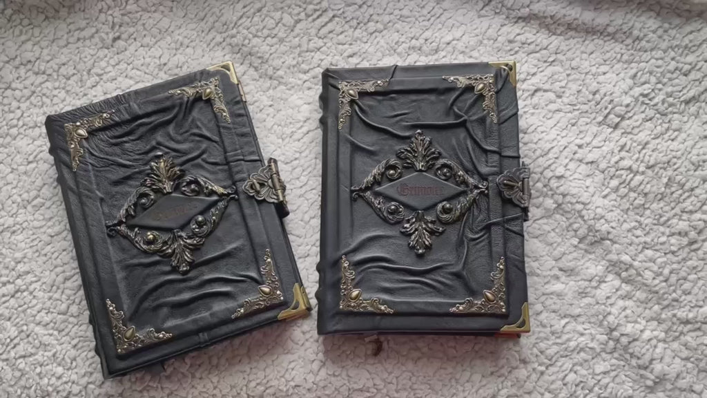 Gothic Black Leather Grimoire Handmade Witchcraft Spellbook