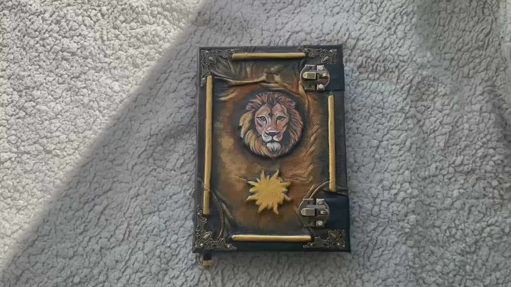 Lion Sun Grimoire, Handmade Zodiac Leo Journal, Celestial Leather Book, Astrology Notebook, Spiritual Journal