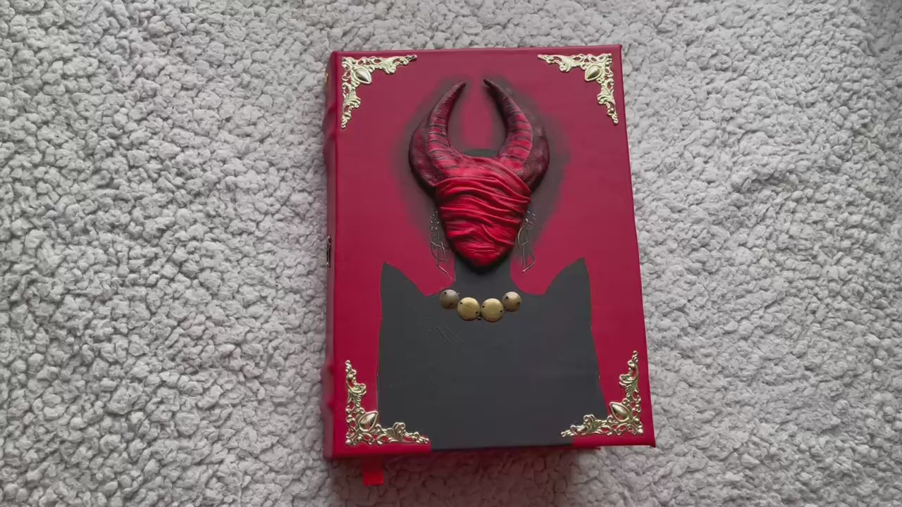 Red Priestess Grimoire | Lilith Demon Leather Book of Shadows | Horned Goddess Dark Magic Journal