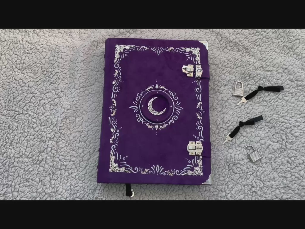 Handmade Suede Grimoire – Witchcraft Book of Shadows with Lock