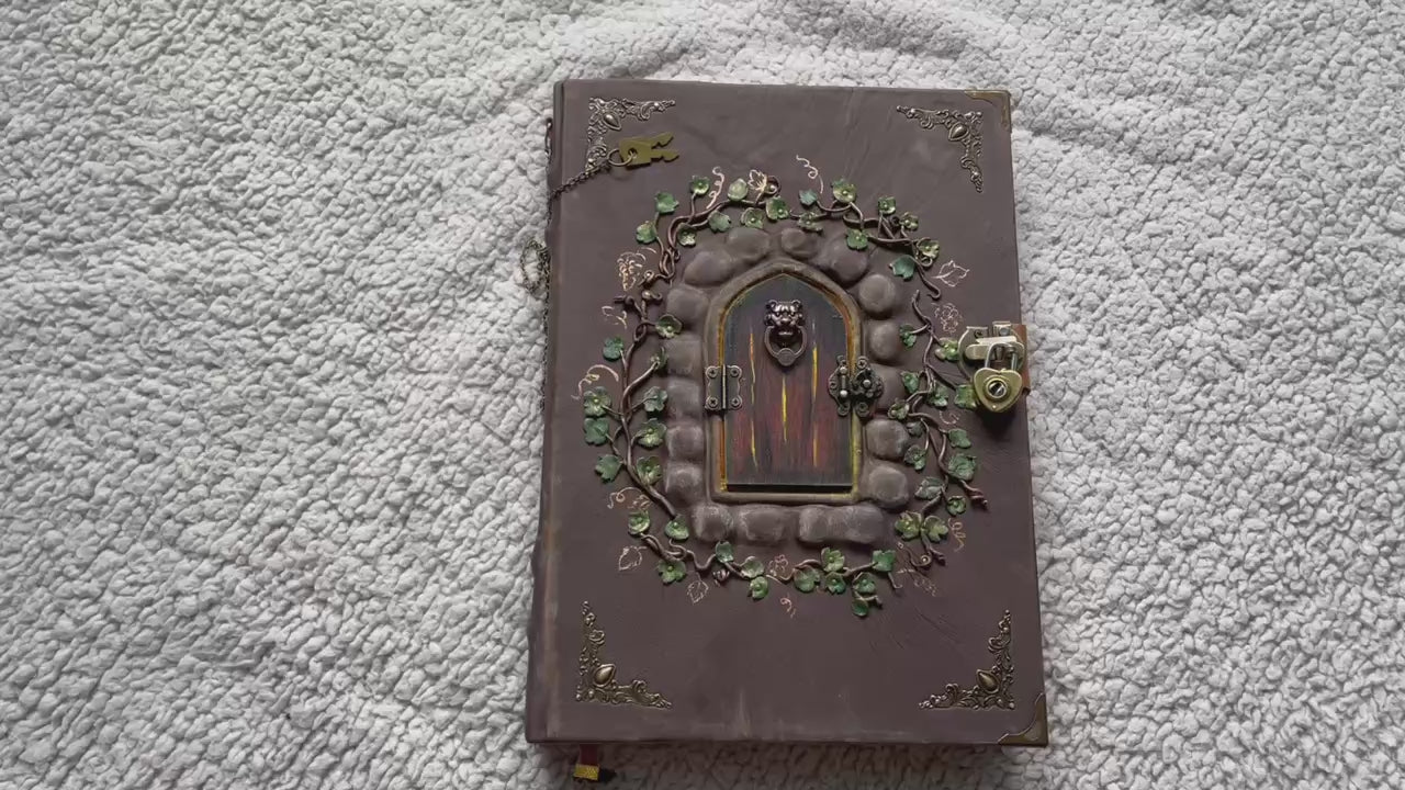 Fairy Door Grimoire | Handmade Leather Book of Shadows | Secret Garden Journal | Fantasy Spell Book | Witch Notebook