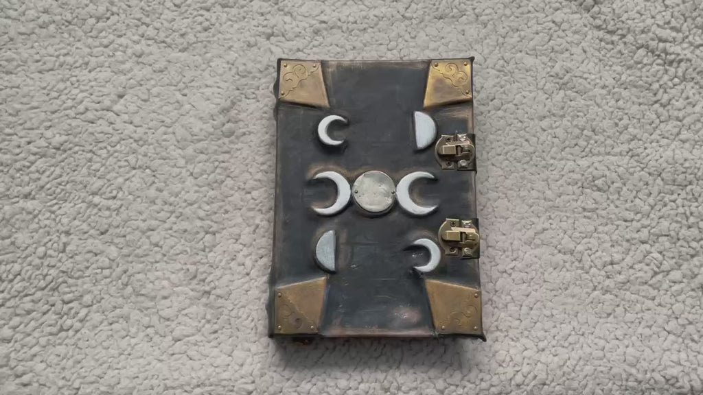 Moon Phases Leather Grimoire – Handmade Book of Shadows Inspired by Gothic Fantasy