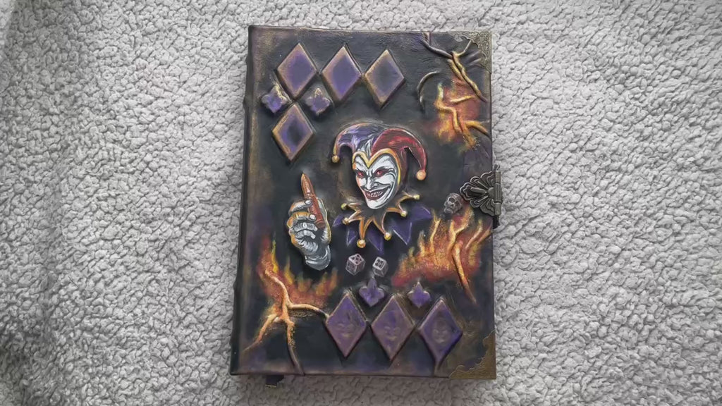 Jester Leather Grimoire | Handmade Gothic Journal | Dark Trickster Notebook |  Luxury Leather Joker Spell Book