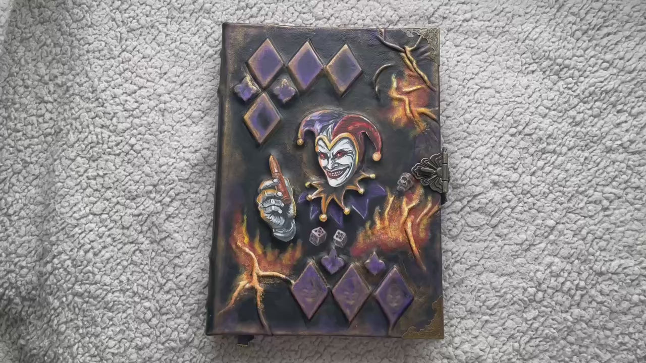 Jester Leather Grimoire | Handmade Gothic Journal | Dark Trickster Notebook |  Luxury Leather Joker Spell Book