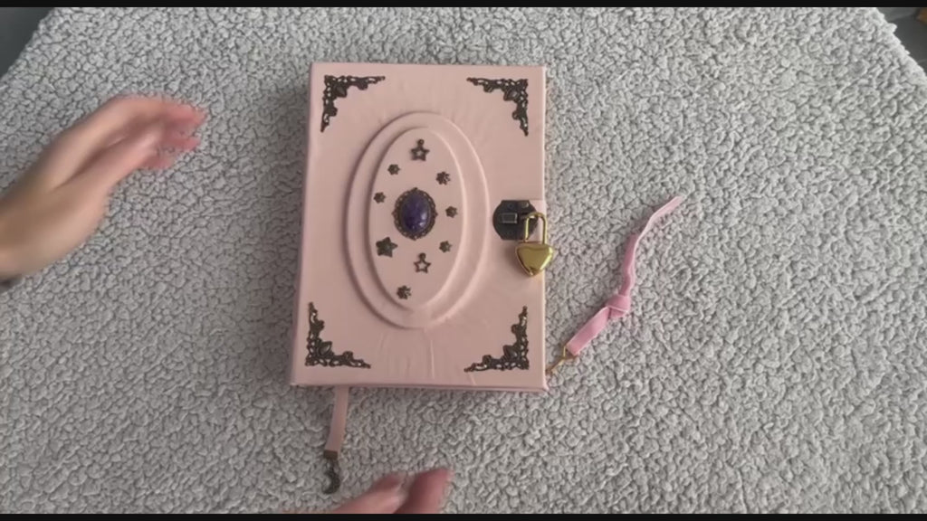 Powder Pink Amethyst Grimoire - Handmade Leather Witchcraft Journal • Heart-Lock Spellbook • Mystical Gift Book