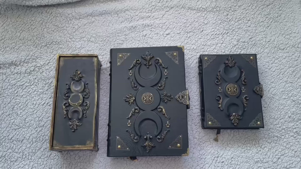 Black Moon Esoteric Set – Handmade Grimoire Duo & Gothic Witch Chest