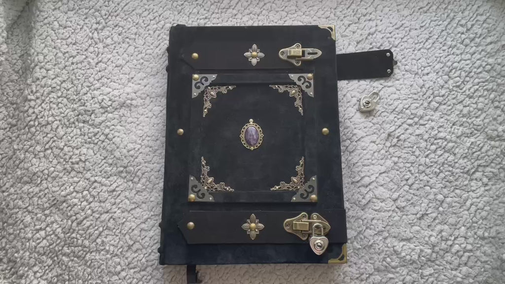 Elite Medieval Grimoire • A4 Handmade Leather Book of Shadows • Amethyst Witchcraft Journal