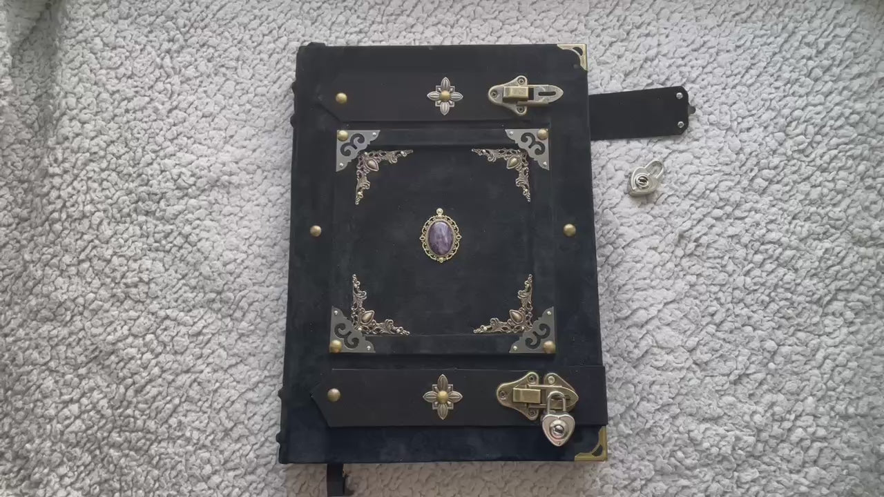 Elite Medieval Grimoire • A4 Handmade Leather Book of Shadows • Amethyst Witchcraft Journal