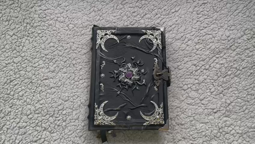 Gothic Leather Grimoire: Amethyst & Silver - Handmade Witchcraft Journal