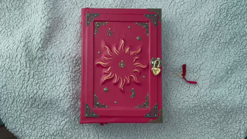 Red Sun Grimoire – Large Handmade Leather Book of Shadows, Witchcraft Spell Book, Gothic Notebook