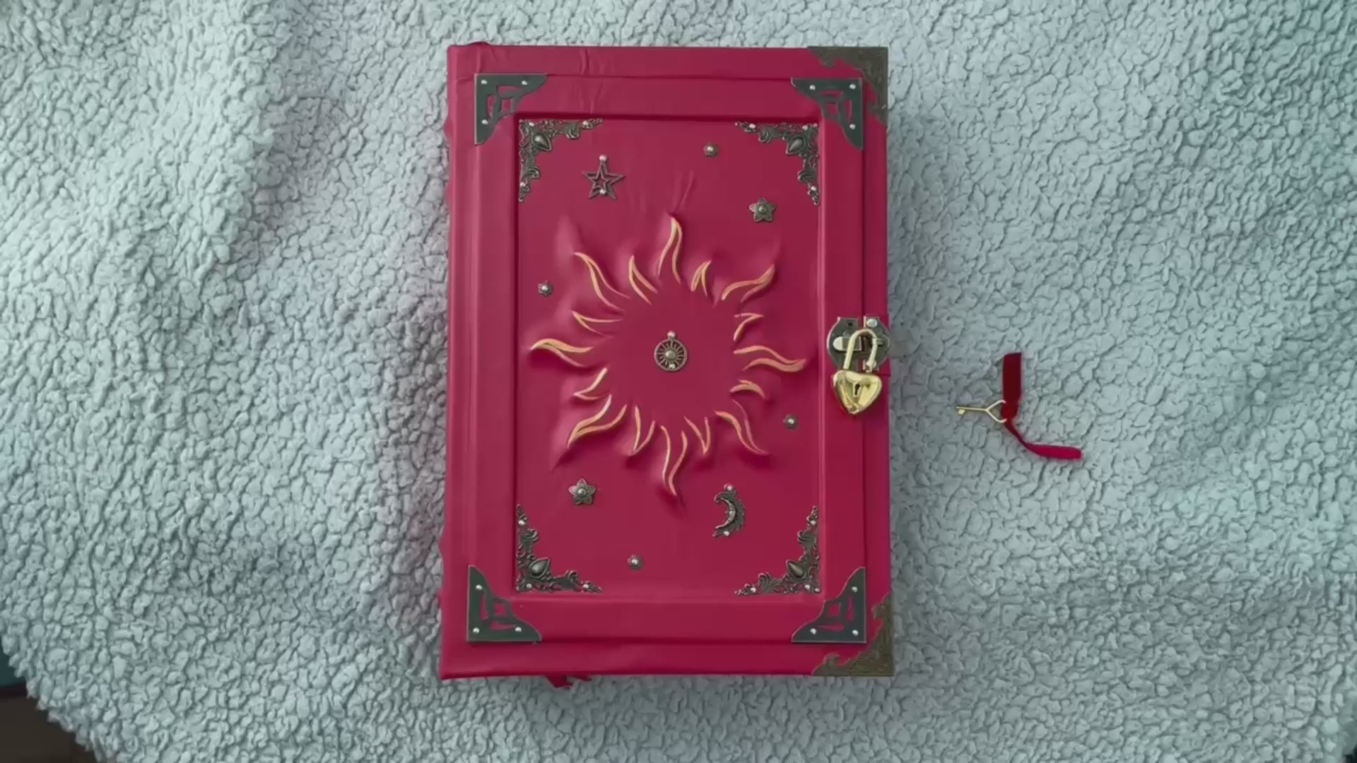 Red Sun Grimoire – Large Handmade Leather Book of Shadows, Witchcraft Spell Book, Gothic Notebook