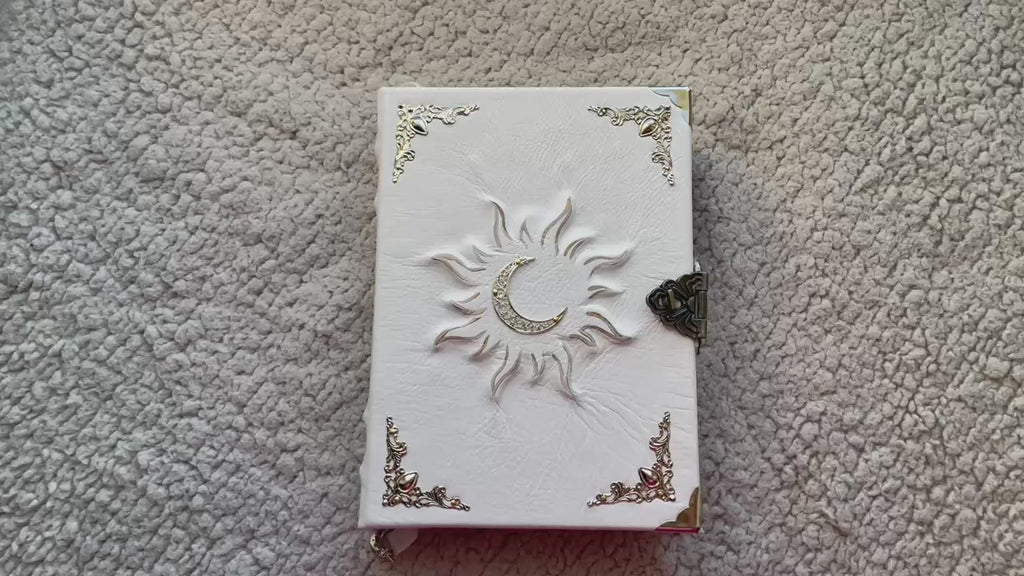 Handmade Sun & Moon Grimoire, Celestial Leather Book of Shadows, Witchcraft Journal, Lunar Spell Book