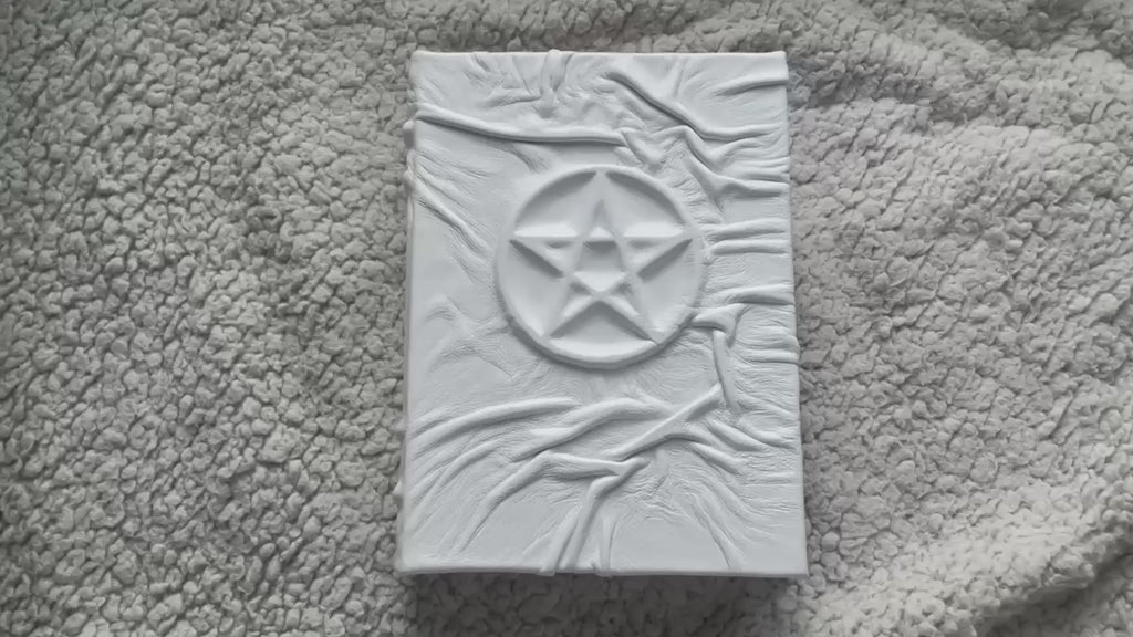 White Leather Pentagram Grimoire – Pentacle Book of Shadows, Handmade Witch Journal