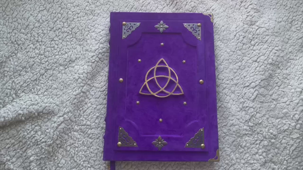Purple Triquetra Grimoire - Handmade Leather Book of Shadows
