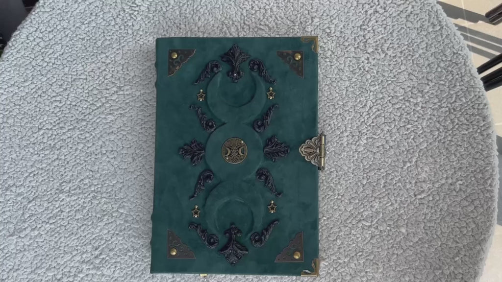 Triple Moon Grimoire - Handcrafted Lunar Witch Journal • Leather Book of Shadows