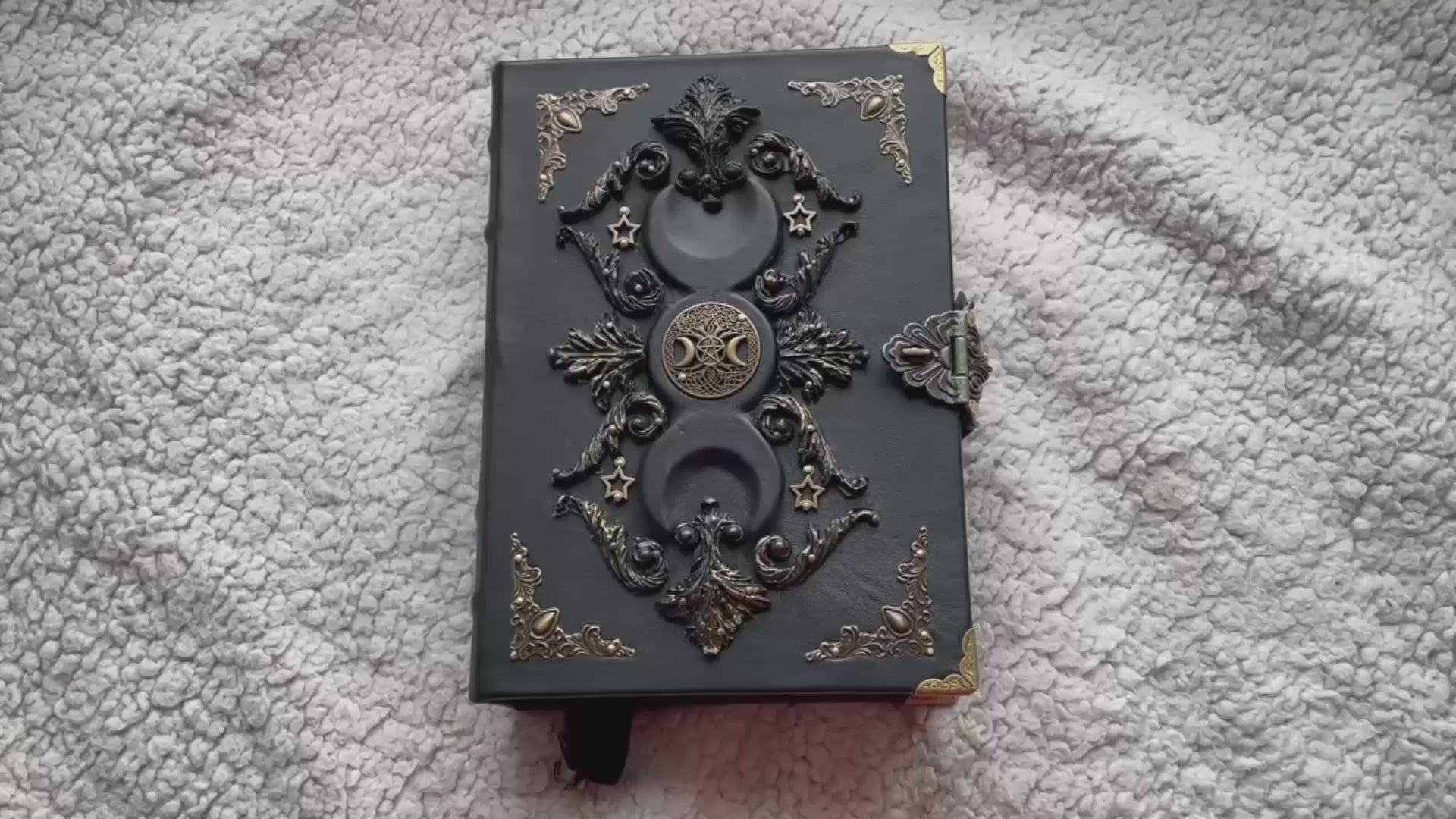 Black Moon Vintage Grimoire  | Aged Coffee-Stained Pages  | Triple Moon, Handmade Spell Book