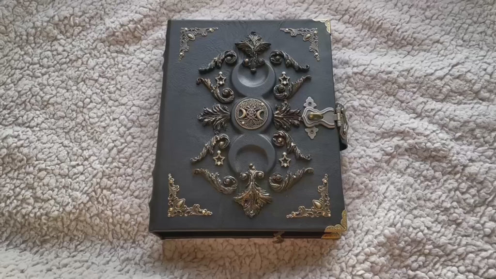 Leather Grimoire Binder with Triple Moon Phase & Tree of Life